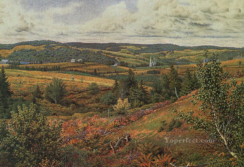 レッドヒルの麓の長い池の風景 ウィリアム・トロスト・リチャーズ油絵